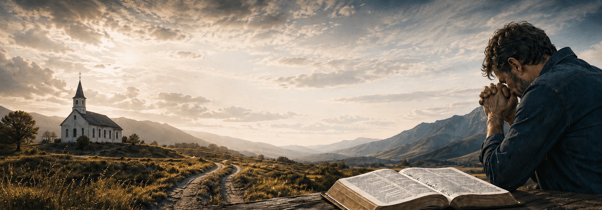Pastor in prayer with mountains at sunrise — Pastoral Burnout Recovery & Prevention